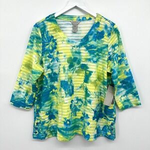 Multiples Top Shirt‎ Blouse Size PXL Floral Stretch 3/4 Sleeve Textured Boho New